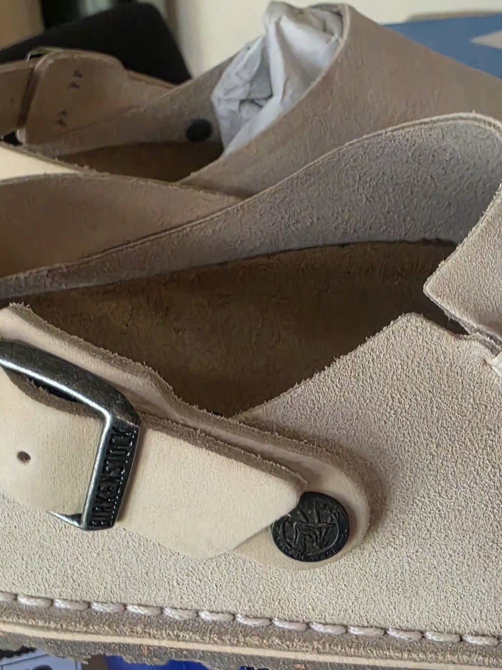 Birkenstock Womens Beige Suede Clog with Buckle Strap - Picture 3 of 7
